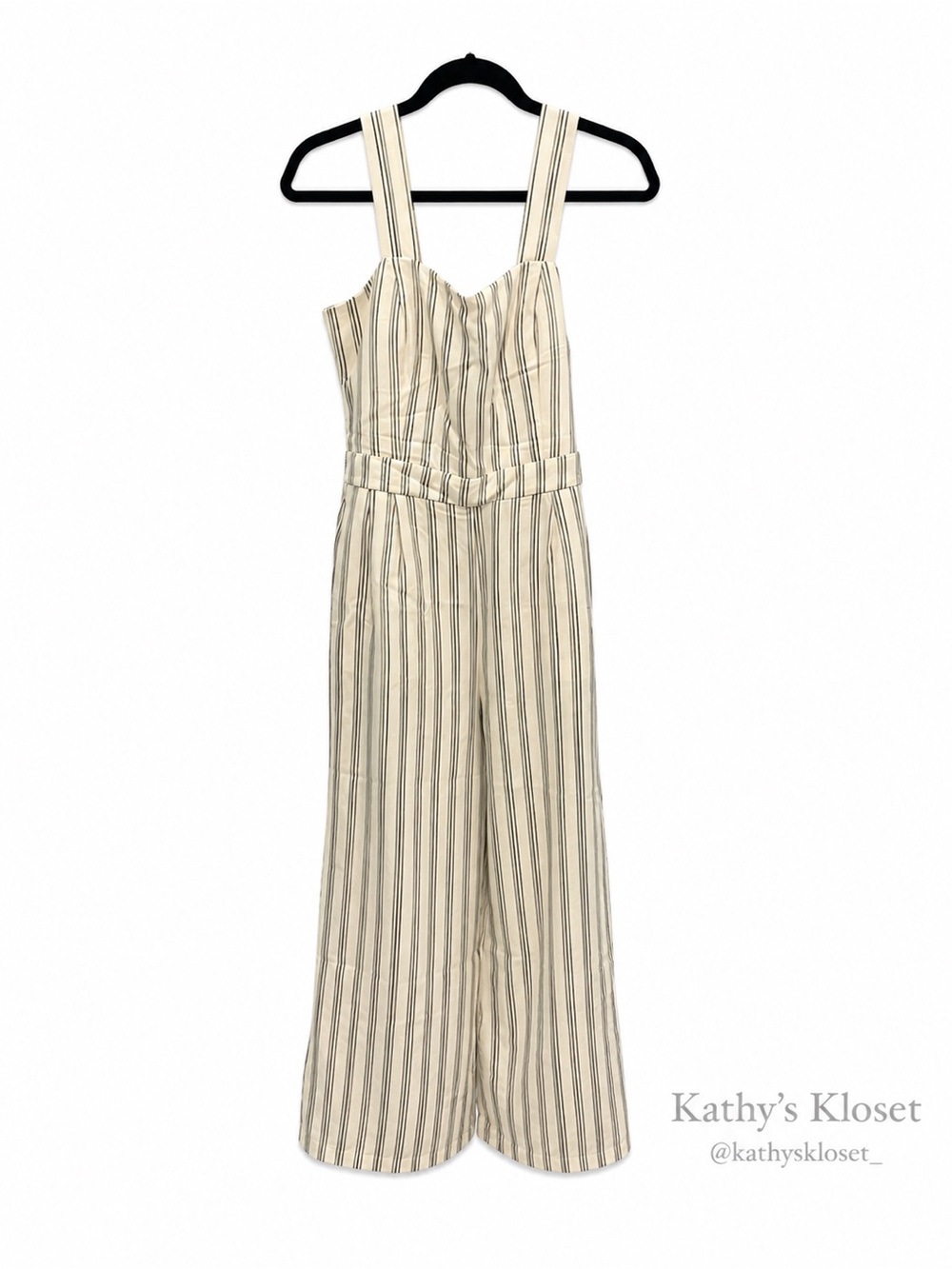Ann Taylor Factory Cream and Black Striped Wide-Leg Jumpsuit